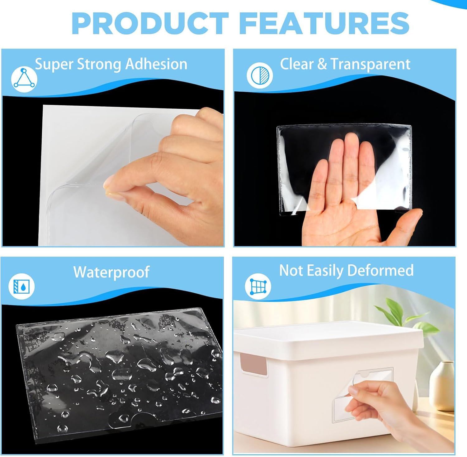 56 Pack Clear Self-Adhesive Pockets 3 X 5 Index Card Pockets with Top Open Lo