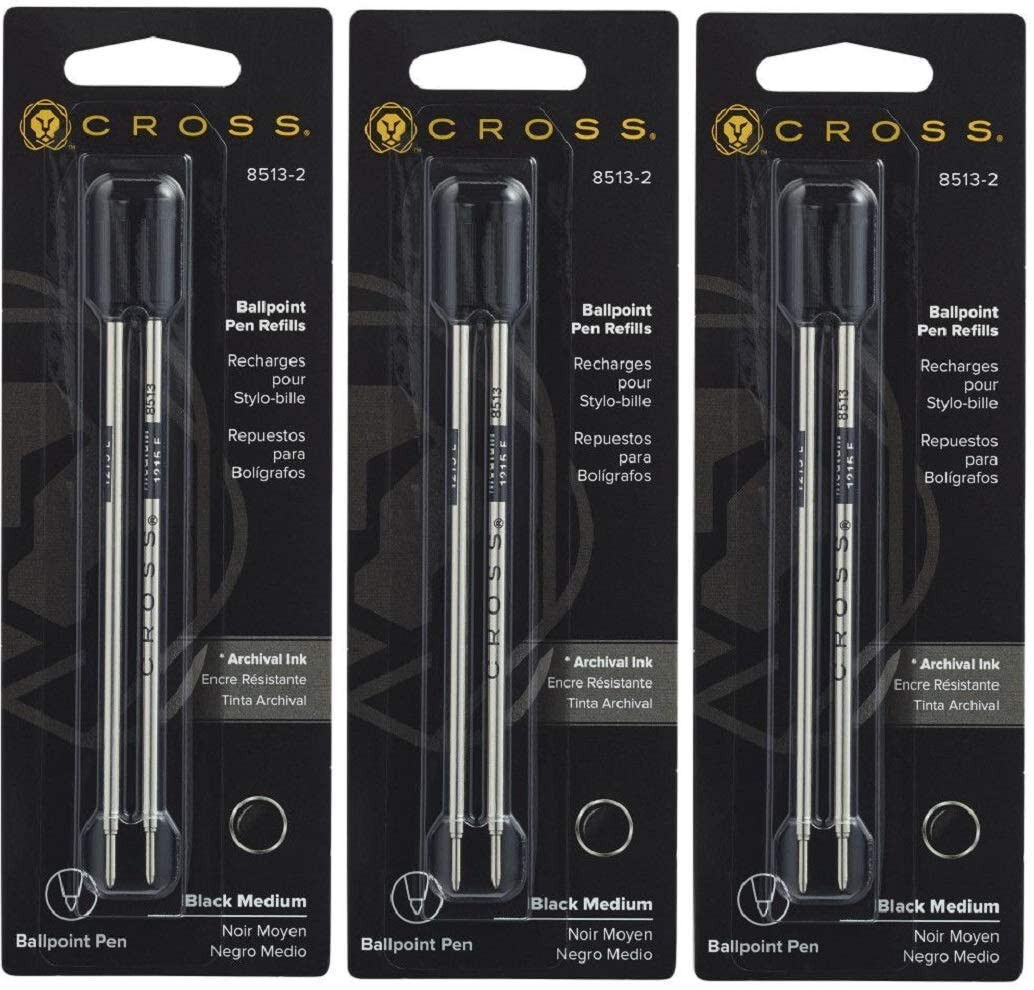 CROSS REFILL FOR BALL PENS, MEDIUM POINT, BLACK INK, PACK OF 3 (8513-2)