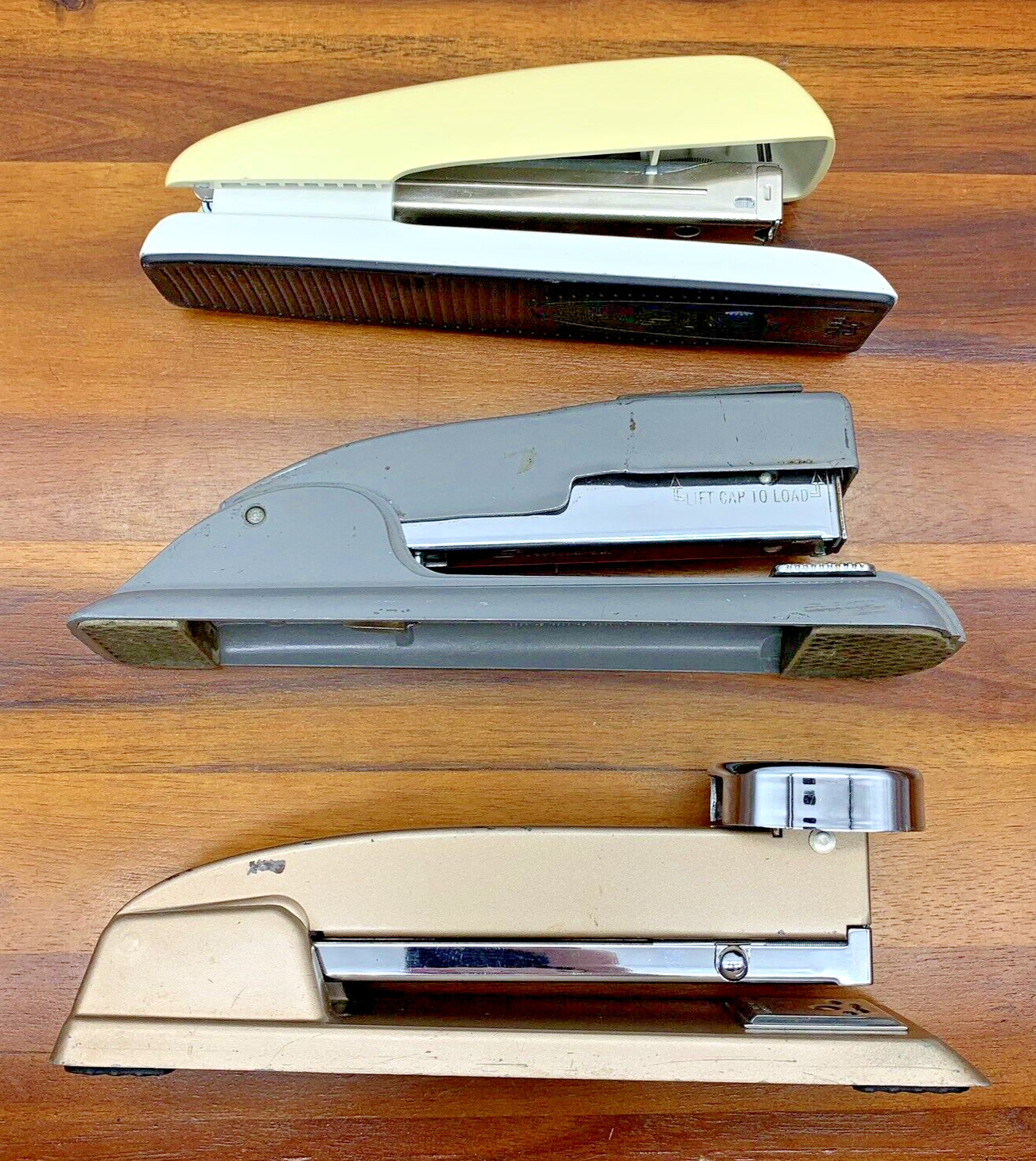 Vintage Swingline and Monarch Desk Staplers Gray Tan Chrome Art Deco 27 646 MCM