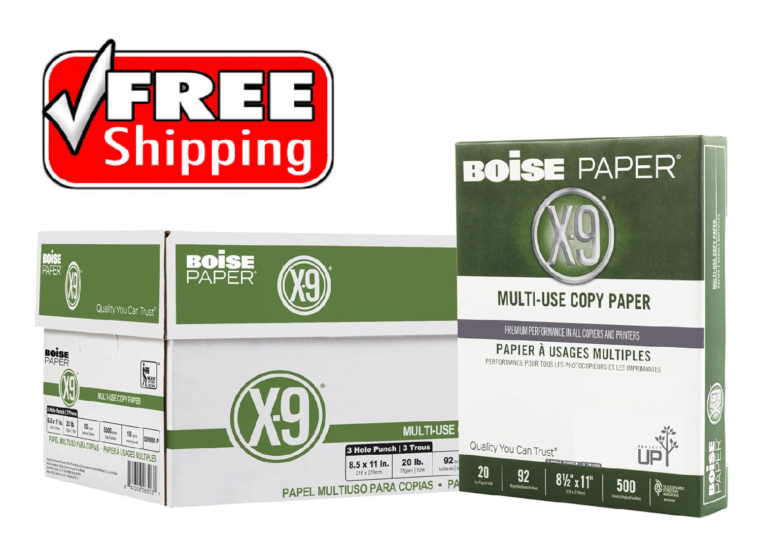 Boise X-9 MultiUse Copy Paper Case Letter Size, 5000 Sheets, 20 Lbs, 10 Reams
