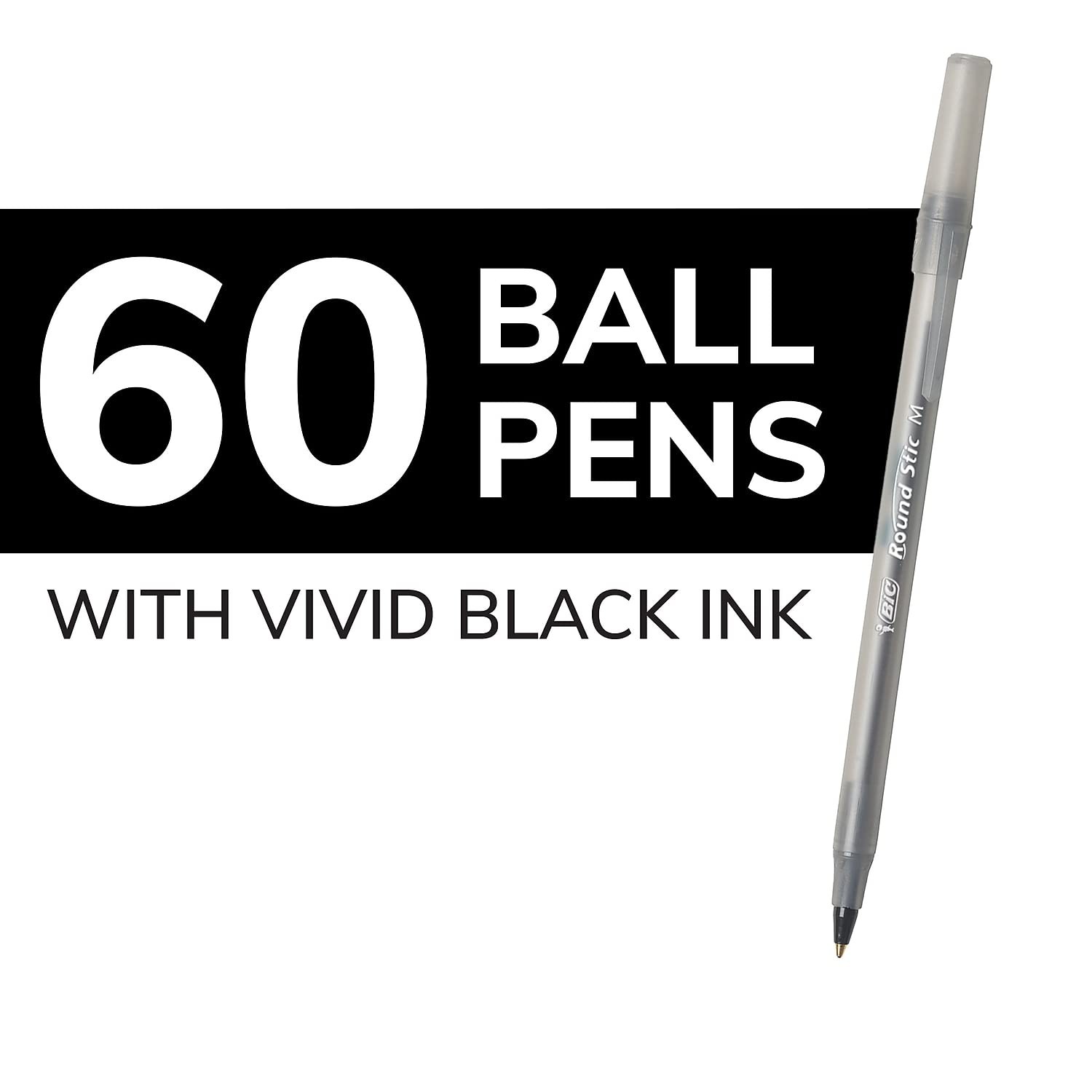 BIC Round Stic Xtra Life Ballpoint Pen, Medium 60 Count (Pack of 1), Black