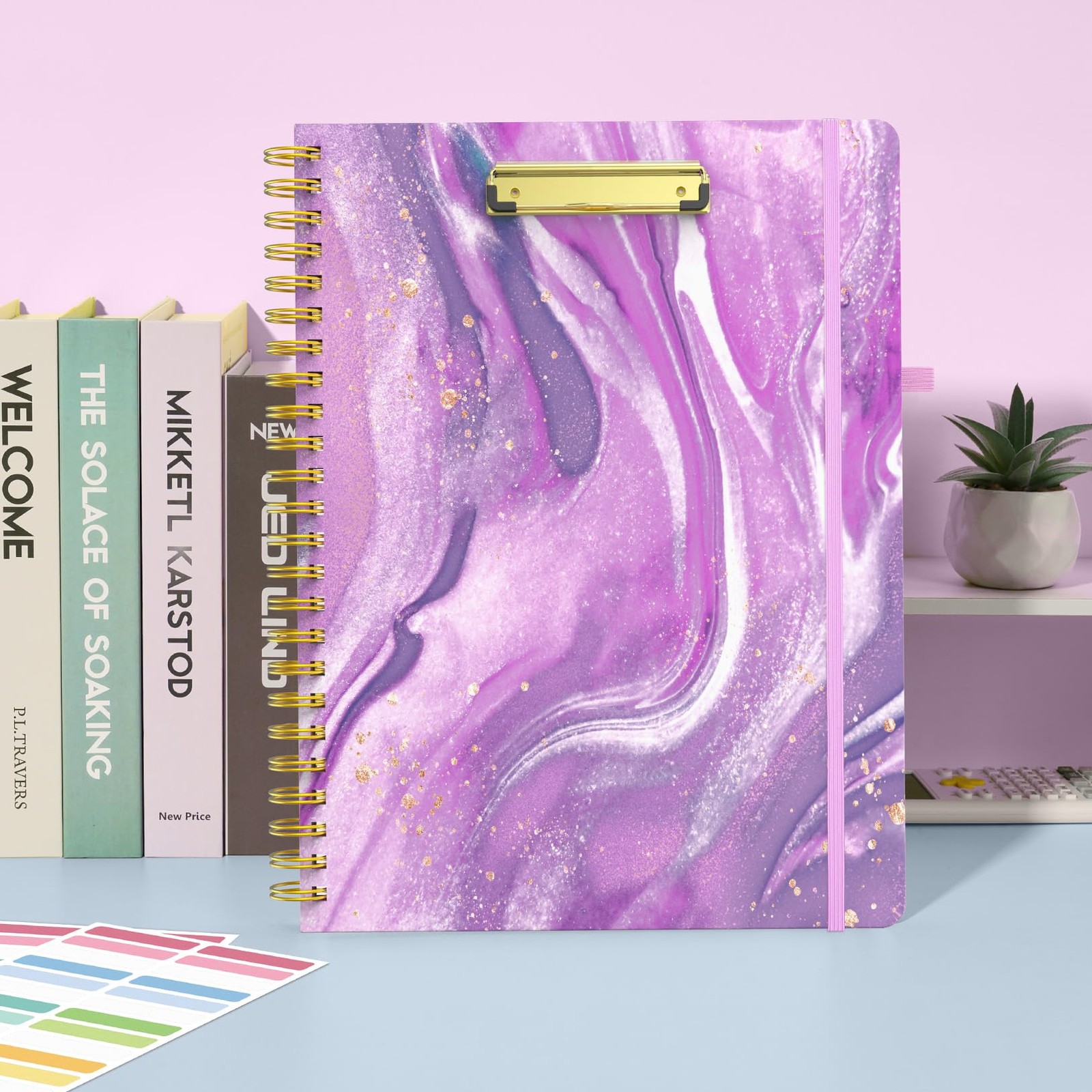 Sooez Clipboard Folio with Refillable Notepad, Folder Abstract – Purple