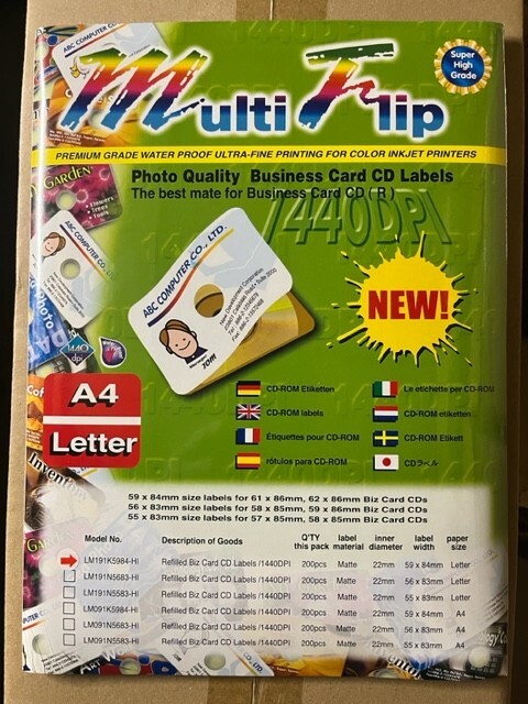 1 PK OF 200 60x86mm Rectangular Business Card CD-R Labels, Photomatte
