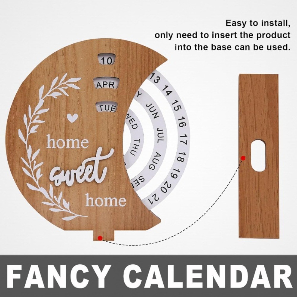Wooden Perpetual Desk Calendar Vintage Rotating Block Calendar Home Office Decor