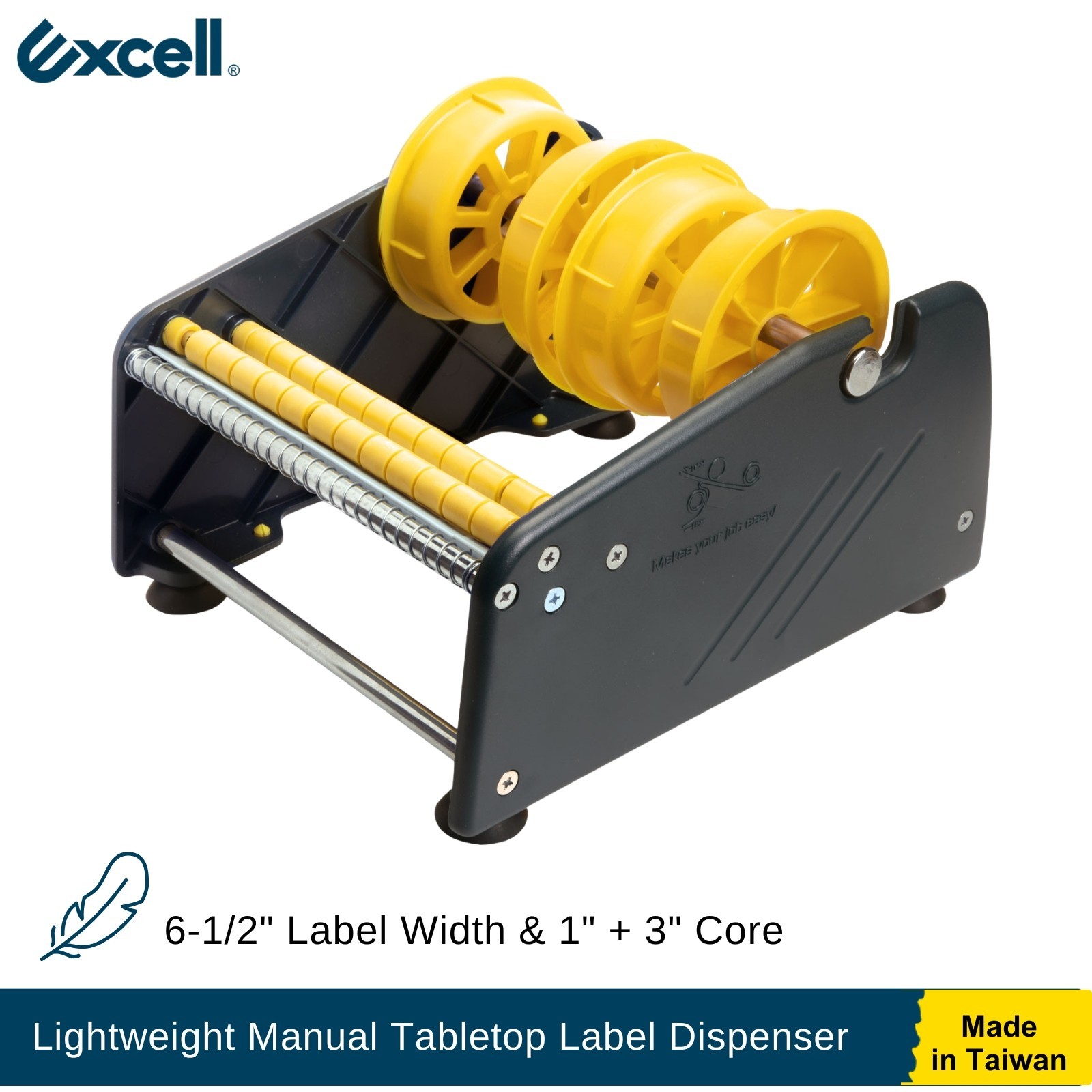 Excell Lightweight Manual Multi-Roll Label Dispenser Fits 1″ & 3″ Core up 6.5″