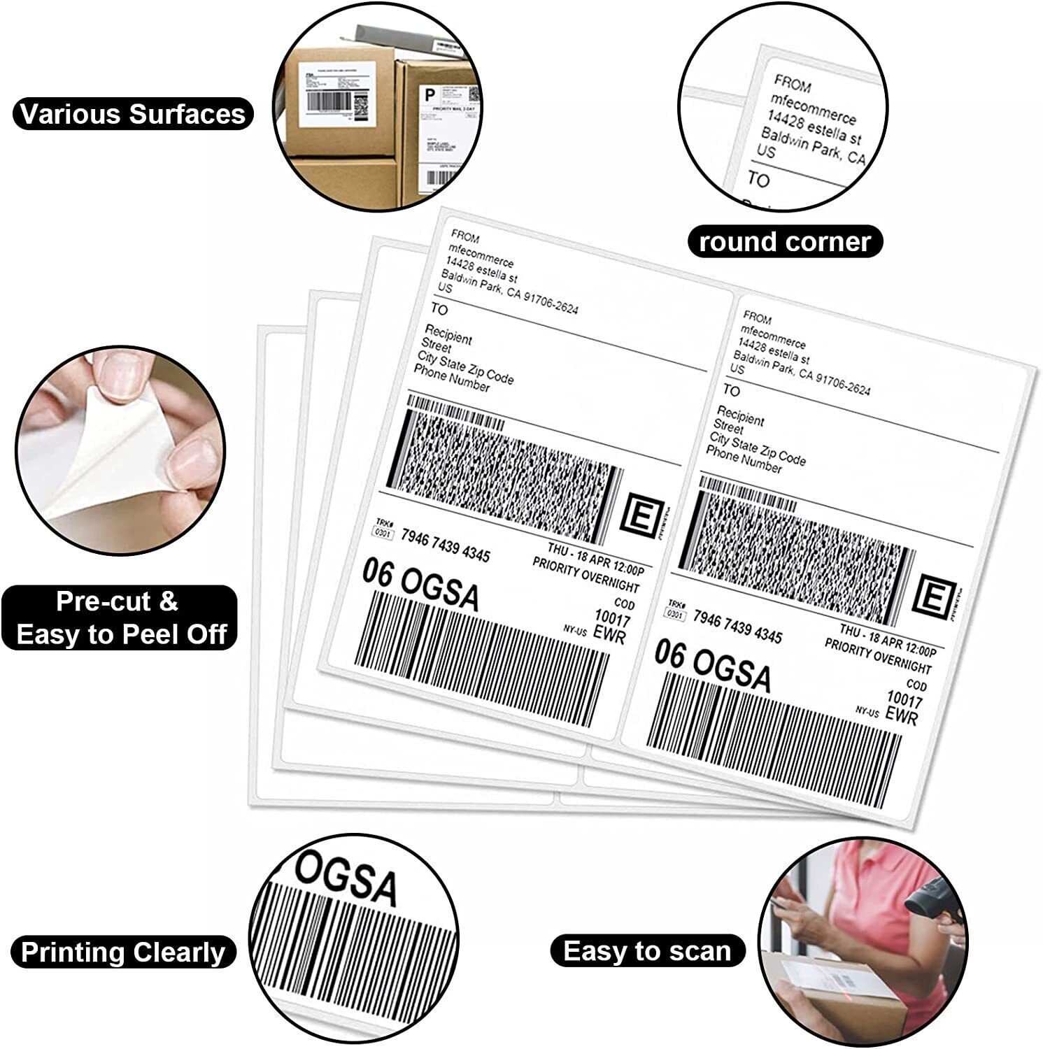 Rounded Corner Shipping Labels 8.5″x5.5″ Self Adhesive 2 Per Sheet Laser/Inkjet