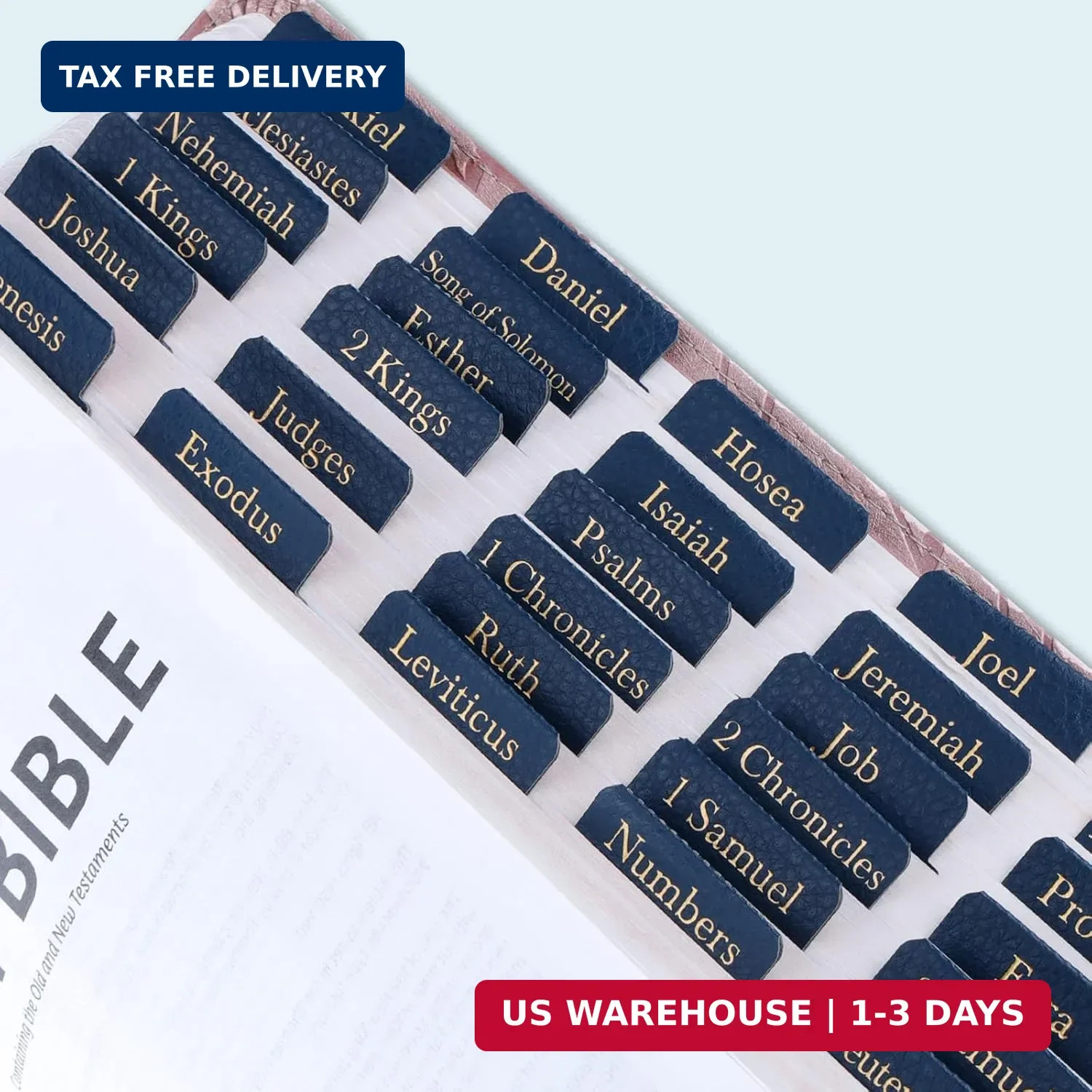 XKDOUS Leather Bible Tabs, Blue Bible Tabs for Men Women, Gold Bible Book Tabs,