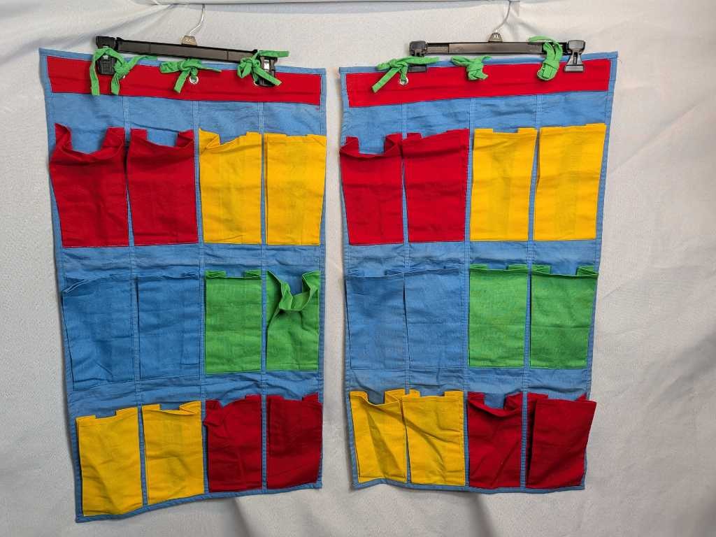 Vintage Classroom Hanging Pocket Organizer Red Yellow Green Blue 2 Pc Set