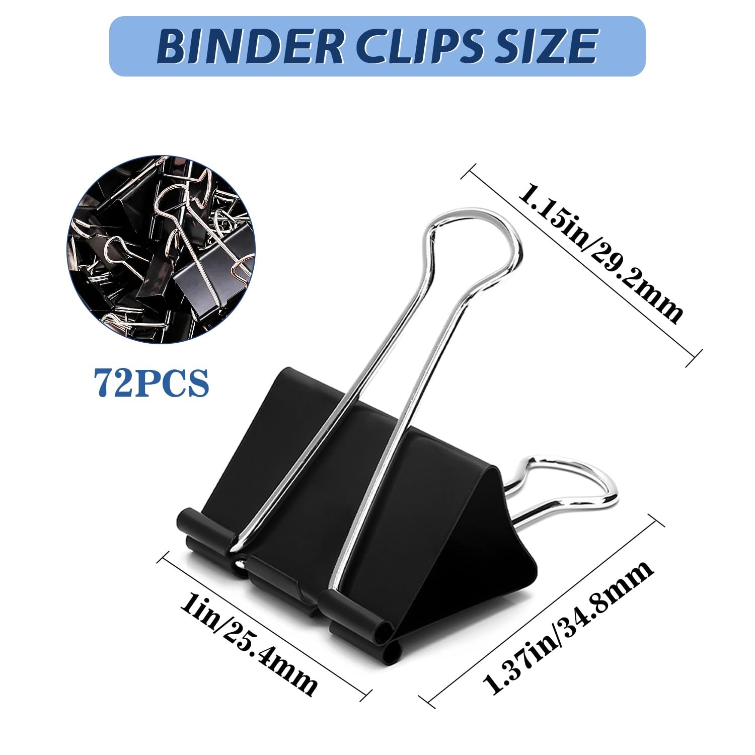 Medium Binder Clips, 1 Inch, 72 Pack, Black Paper Clips, Office Clips