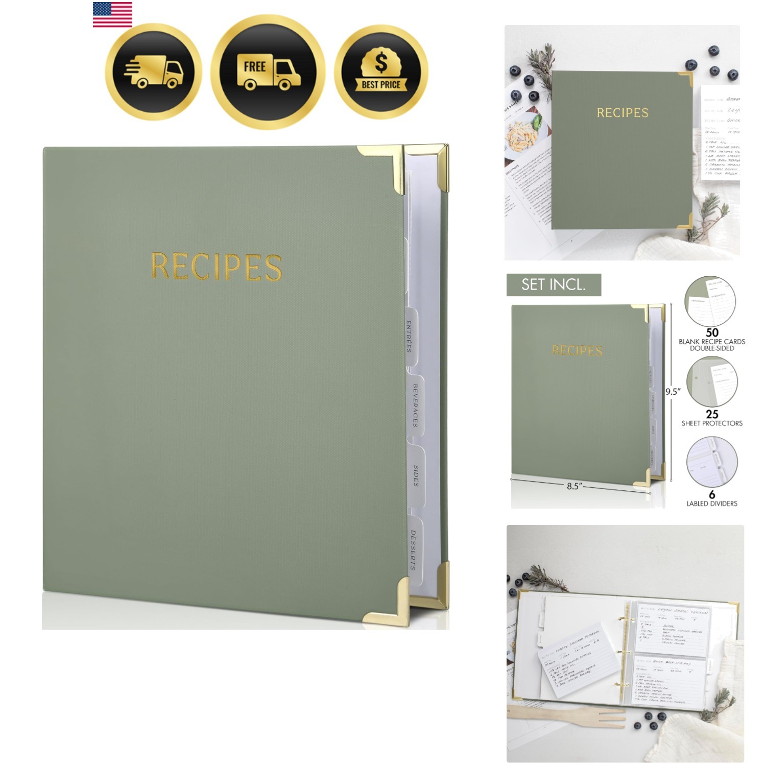 Aesthetic Recipe Binder with Polyester Waterproof cloth Cover – The Perfect R…