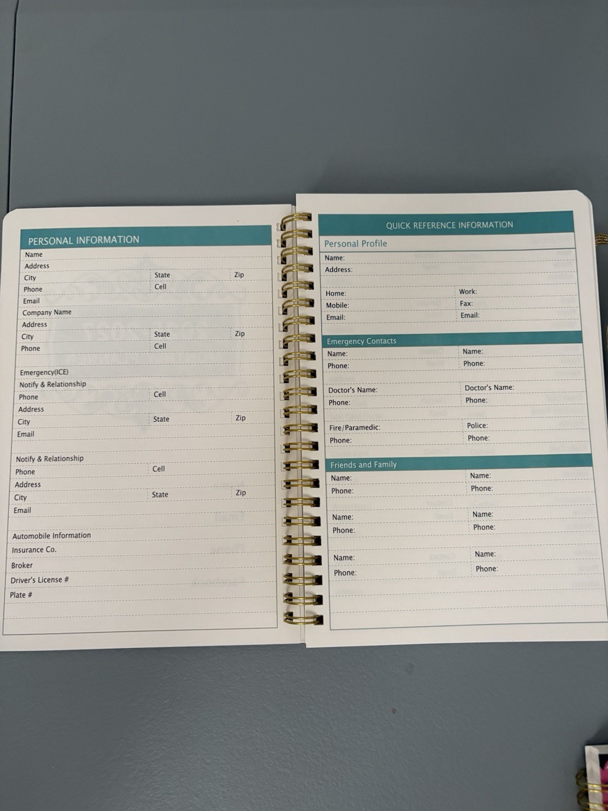 Planner Book 2025-2027 blue gold white floral weekly planner calendar with pen