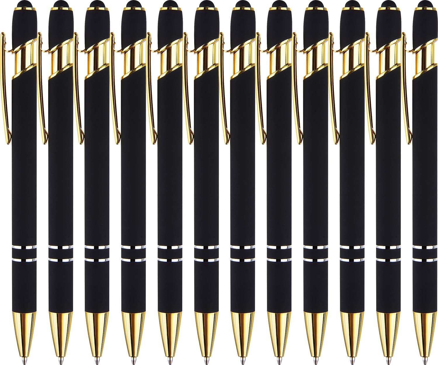 12 Pack Black Gold Ballpoint Pen with Stylus Tip, 1.0 Mm Black Ink Smooth Writin