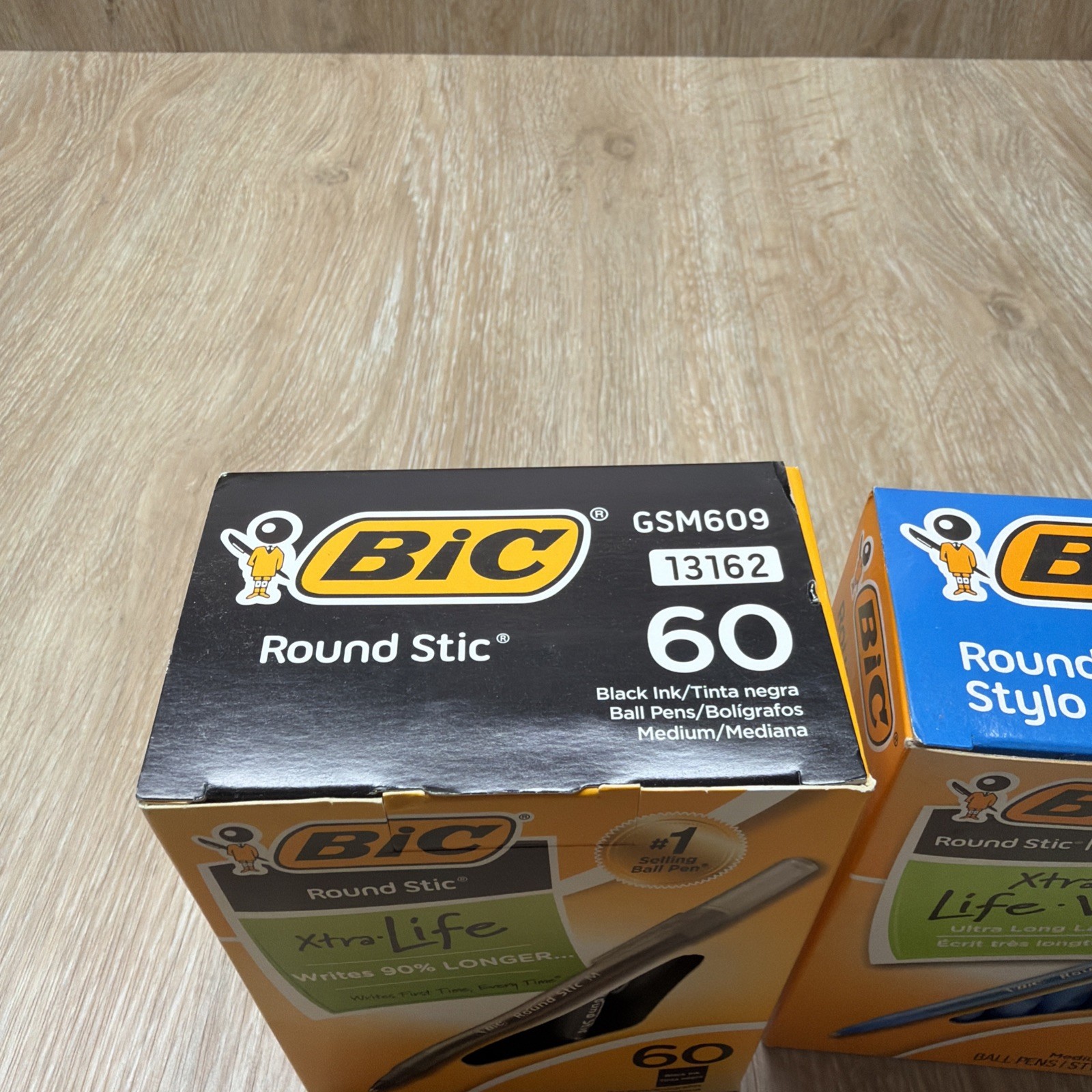 BIC Round Stic Xtra Life Ball Pen, Medium Point Black, 60-Ct And Blue 60 Ct