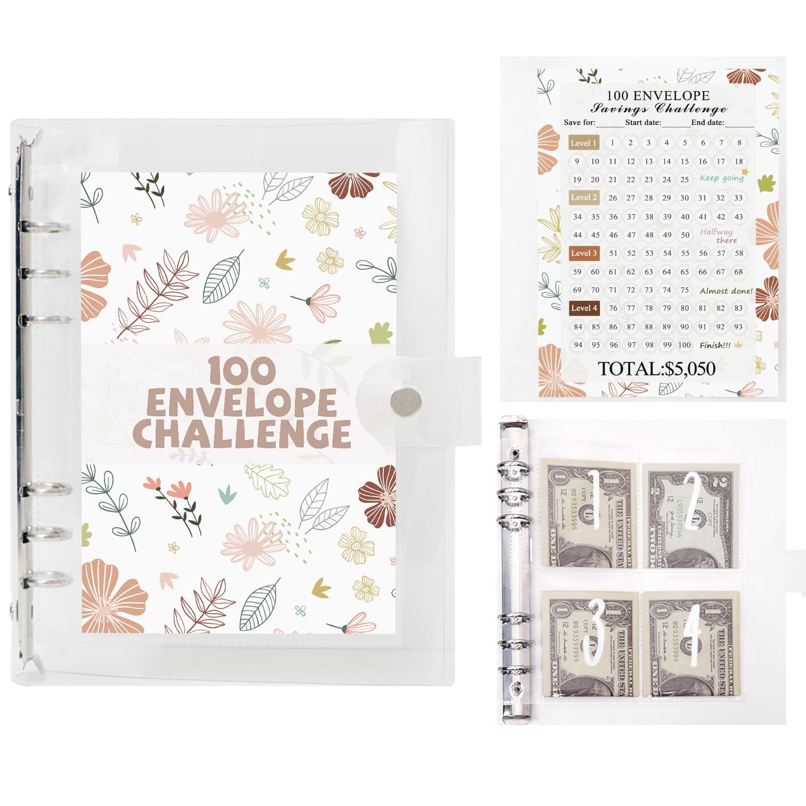 100 Envelopes Money Saving Challenge Binder PreNumbered Pockets Tracker
