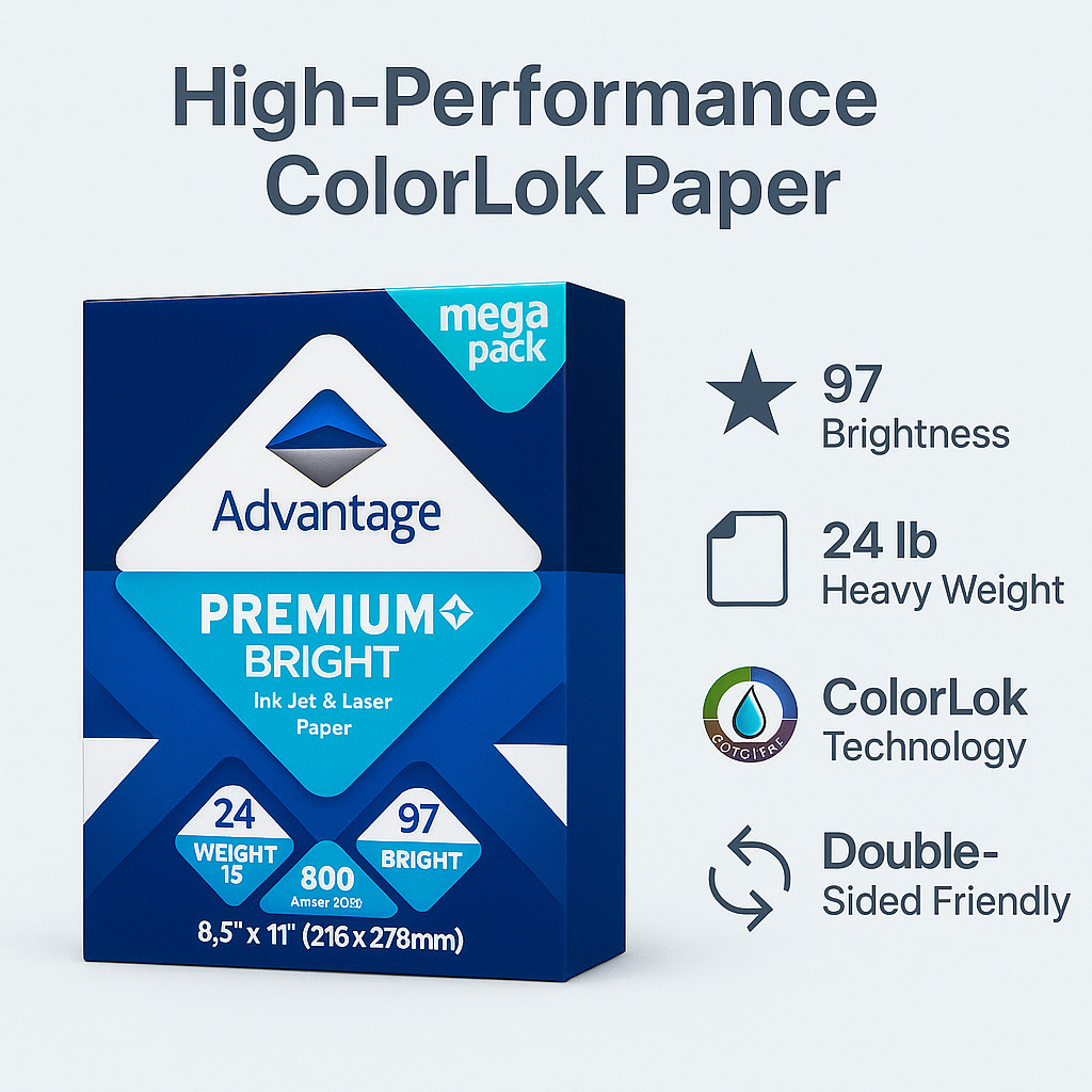 Advantage Premium Inkjet Laser Paper 8.5×11 24lb 97 Bright 1600 Sheets