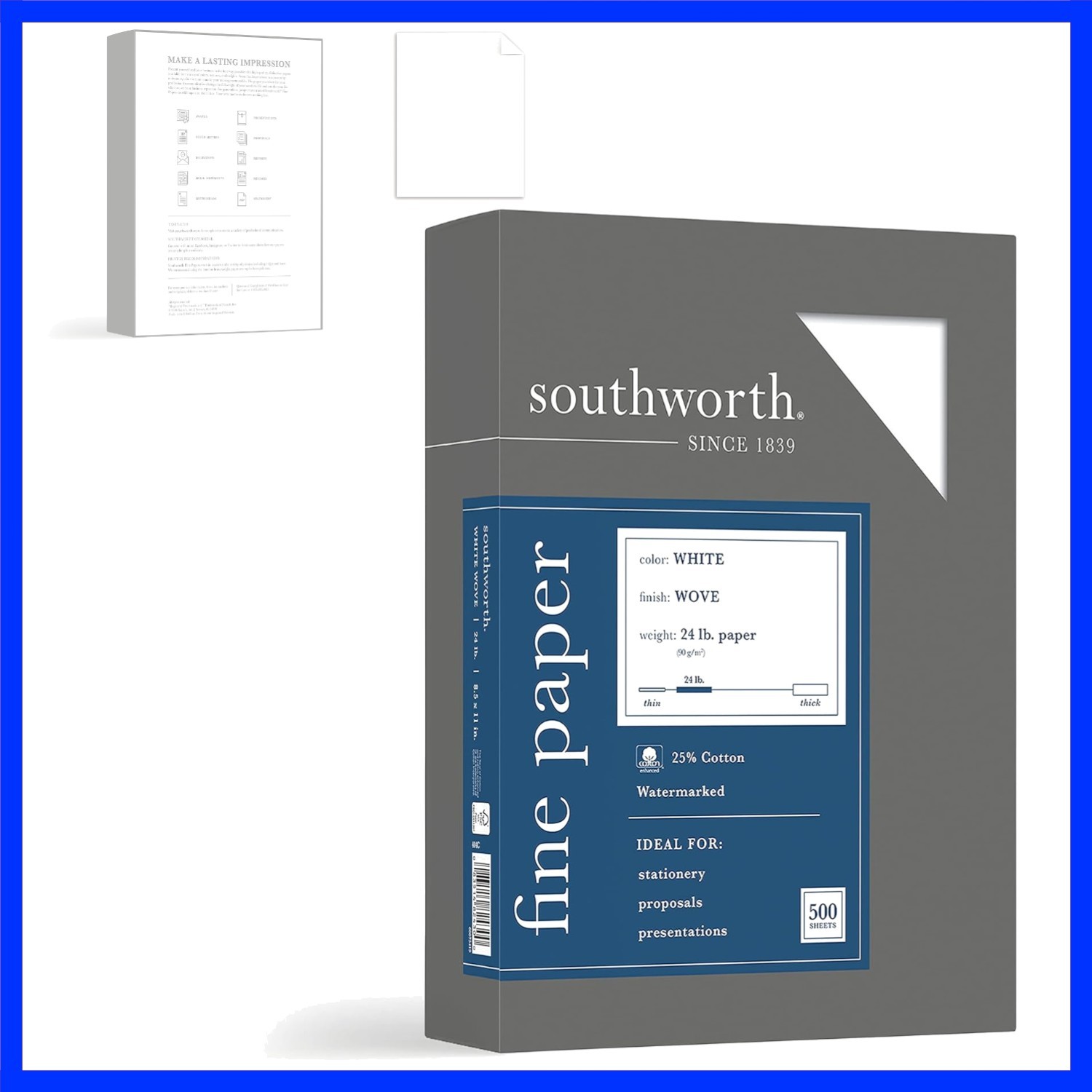 44C 25% Cotton Business Paper White 24 lbs. Wove 8-1/2 x 11 5/Box FSC