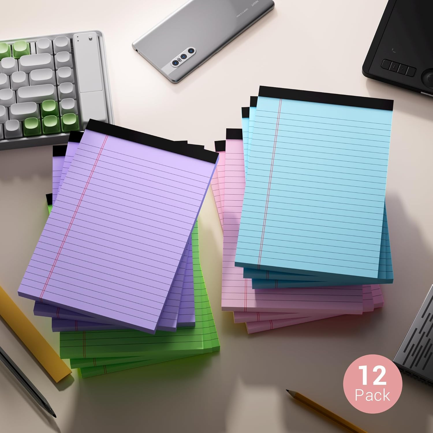 Legal Pads 5×8 Colored Note Pads, 12 Pack College Ruled Notepads 5×8 Lined Paper