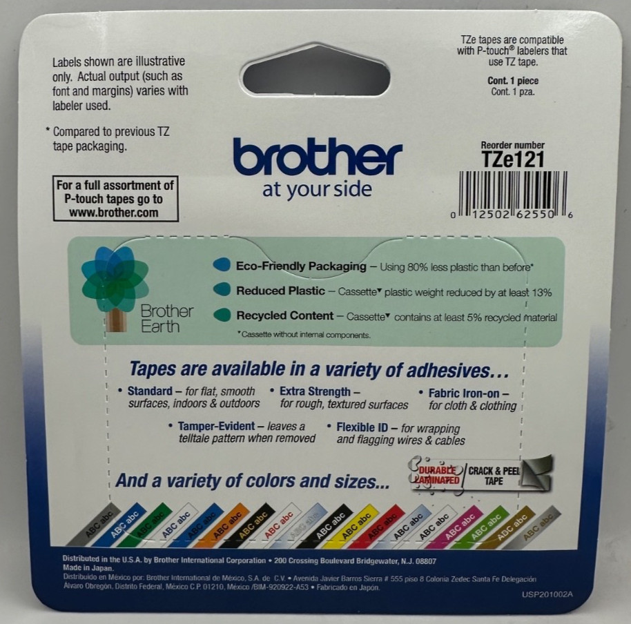 Brother Tze121 Adhesive Tz Tape (R) Cartridge 0.35″X26-1/5Ft.