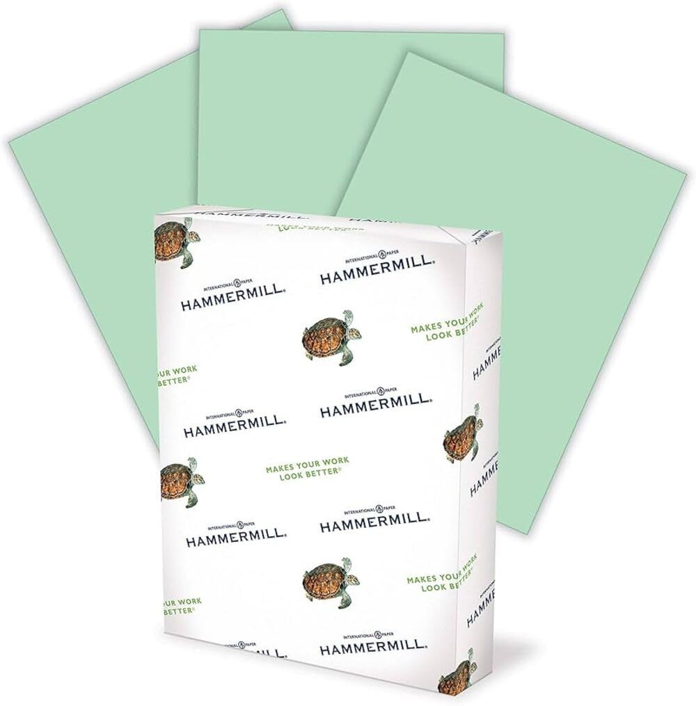 Hammermill Colored Paper, 20 lb Green Printer Paper, 3 Hole – 1 Ream (500 Sheets