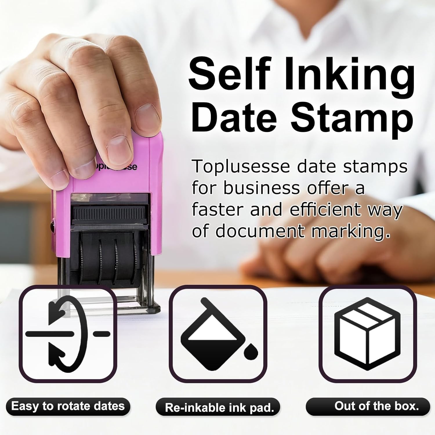Date Stamp Self Inking Dater Stamp for Business 12 Band Purple Mount Black I…
