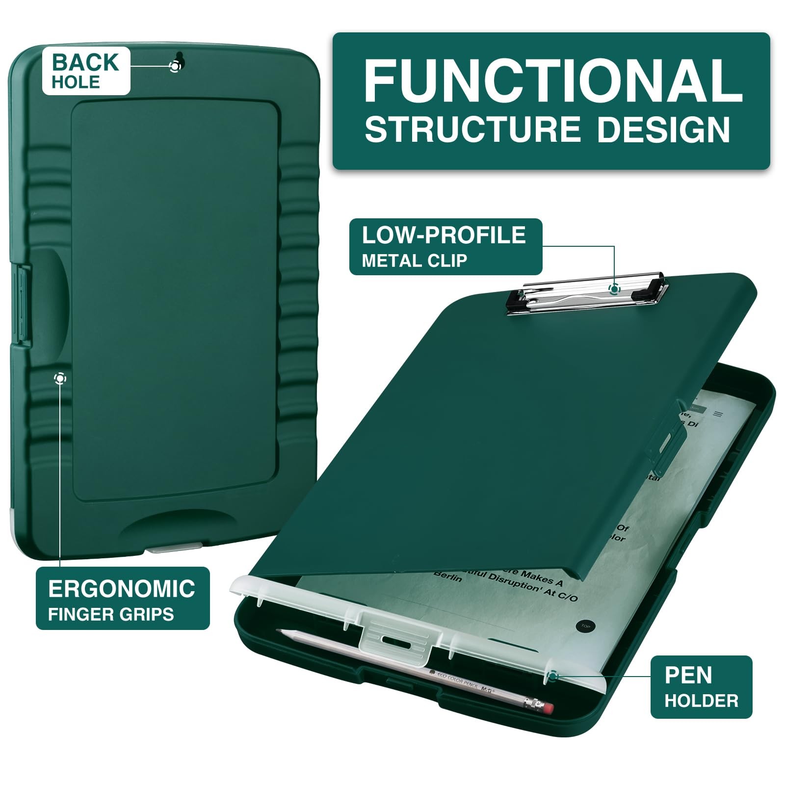 Sooez Clipboards with Storage, High Capacity Clip Boards 8.5×11 Dark Green