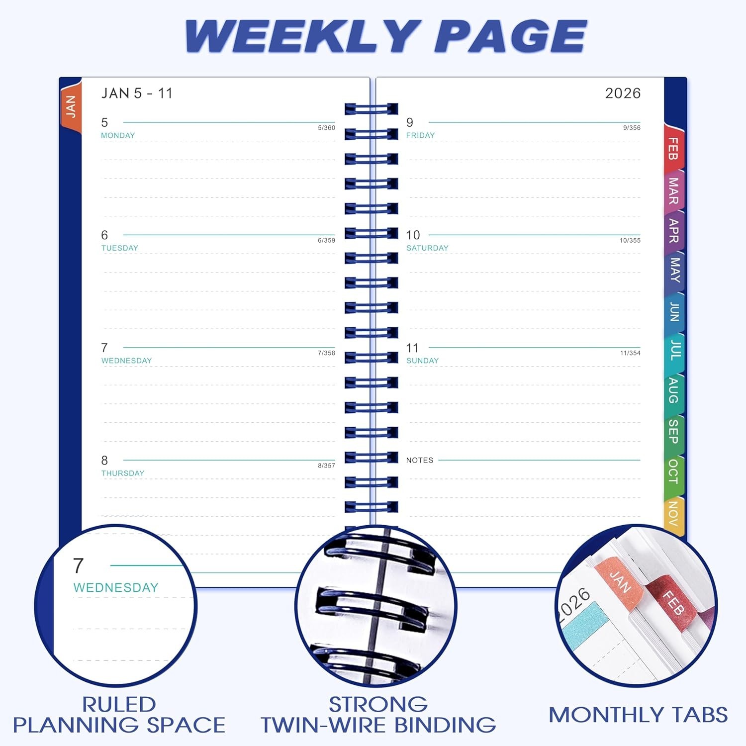 Navy Blue 2026 Pocket Planner with Weekly & Monthly Layout – On-the-Go Essential