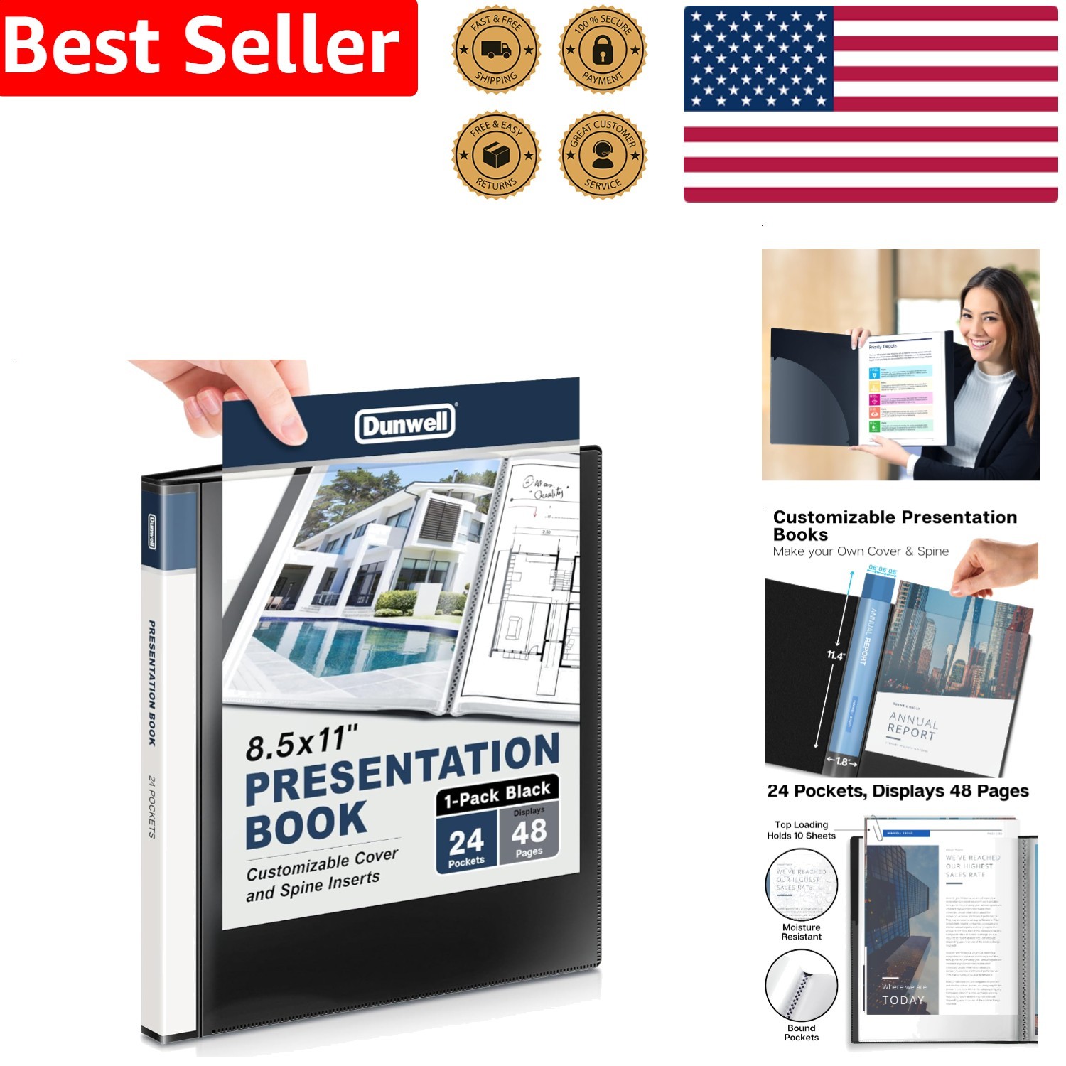 Professional Black Presentation Binder 24 Pockets 48 Pages 8.5×11 Portfolio