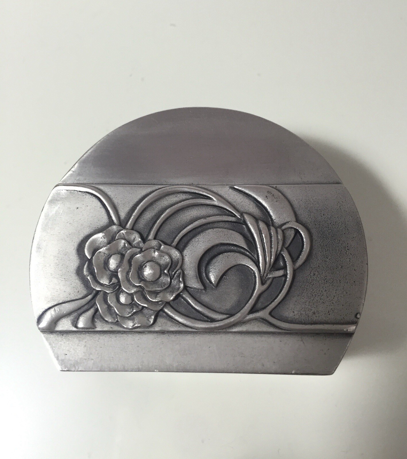 Vintage Seagull Pewter Canada Business Card Holder Floral Motif 1992