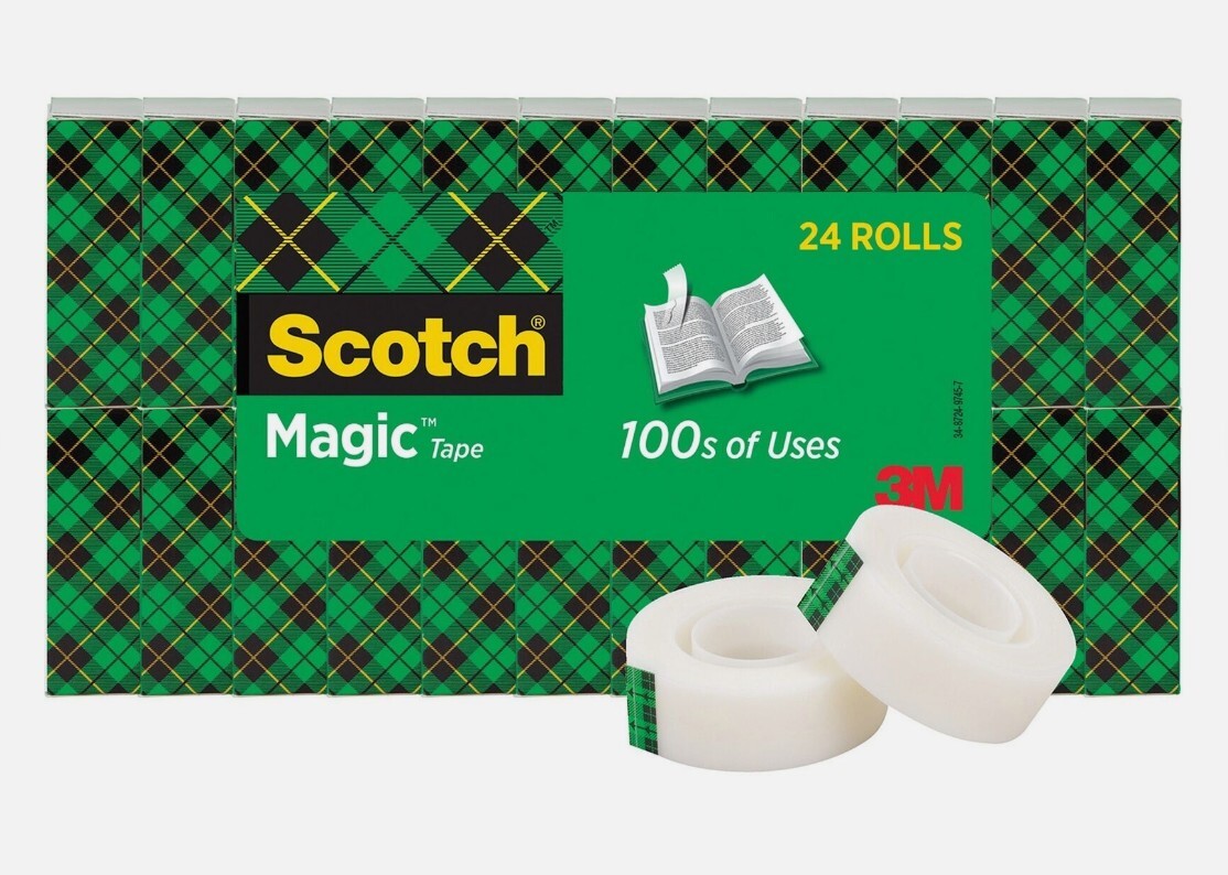 Scotch Magic Invisible Tape – 0.75″ Width X 83.33 Ft Length – 1″ Core – 24 ROLLS
