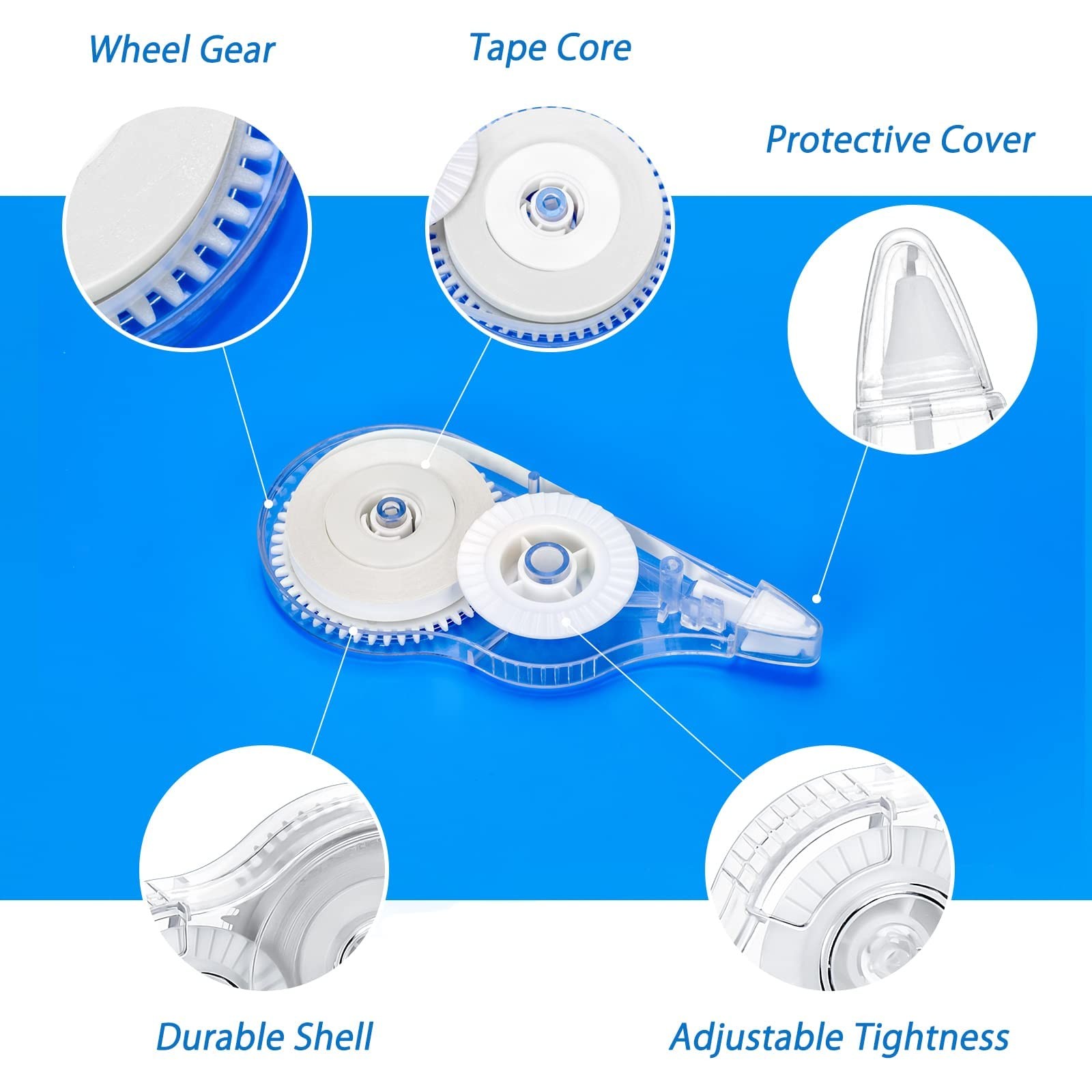 White Correction Tape 10 Pack, Easy Use Roller Applicator, Instant Dry, Jam F…