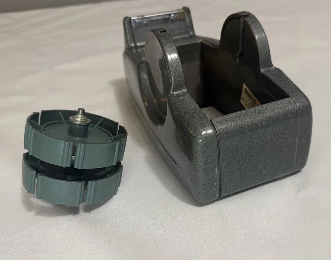 Vintage 3M Scotch C-22 Metal Dual Tape Dispenser Gray Mad Men Desk Read*