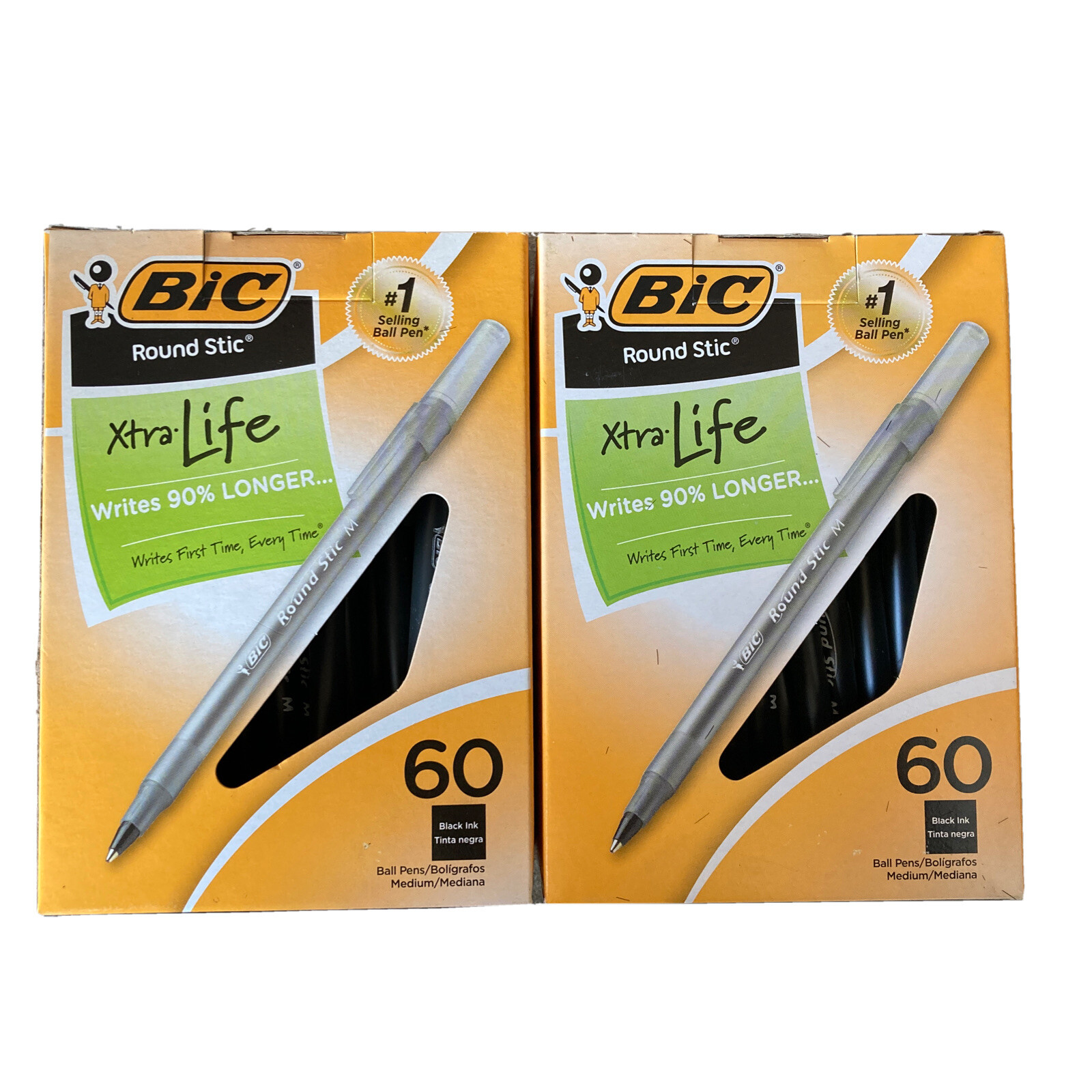 BIC Round Stic Xtra Life Ballpoint, Med Pt (1.0mm), Black 2 Packs Of 60= 120 Pen