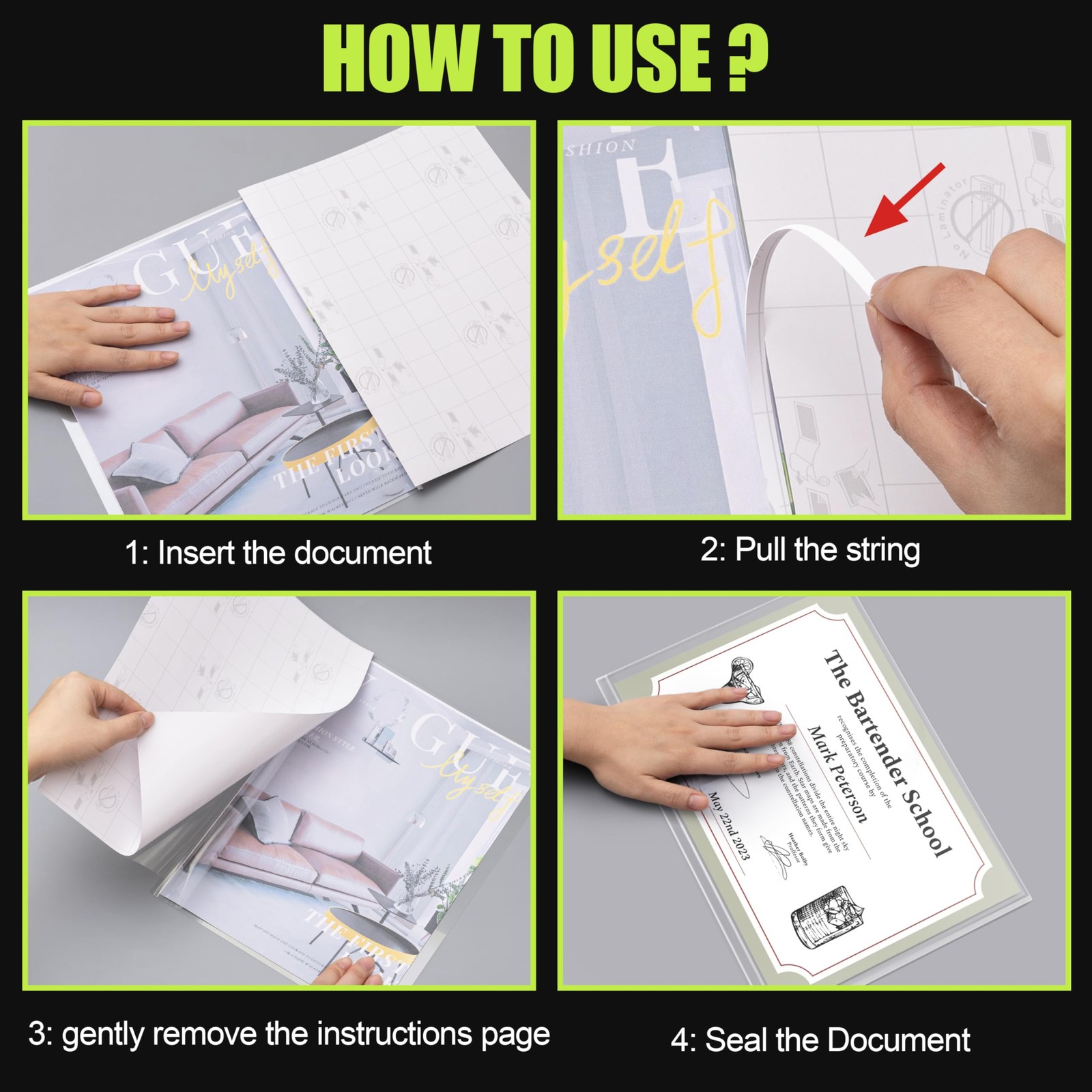 Self Sealing Laminating Pouches: Easy 60-Seconds No Heat Laminating Sheets 20…