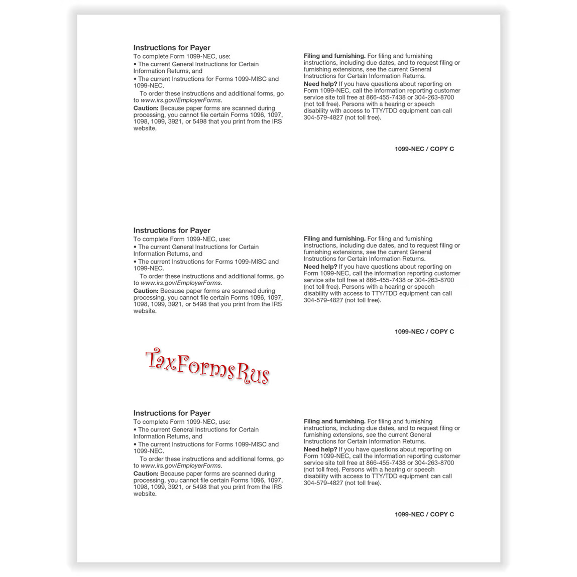 2025 IRS TAX FORMS KIT: 1099-NEC 12 recipients +envelopes +(2)1096 LASER 4pt 3UP