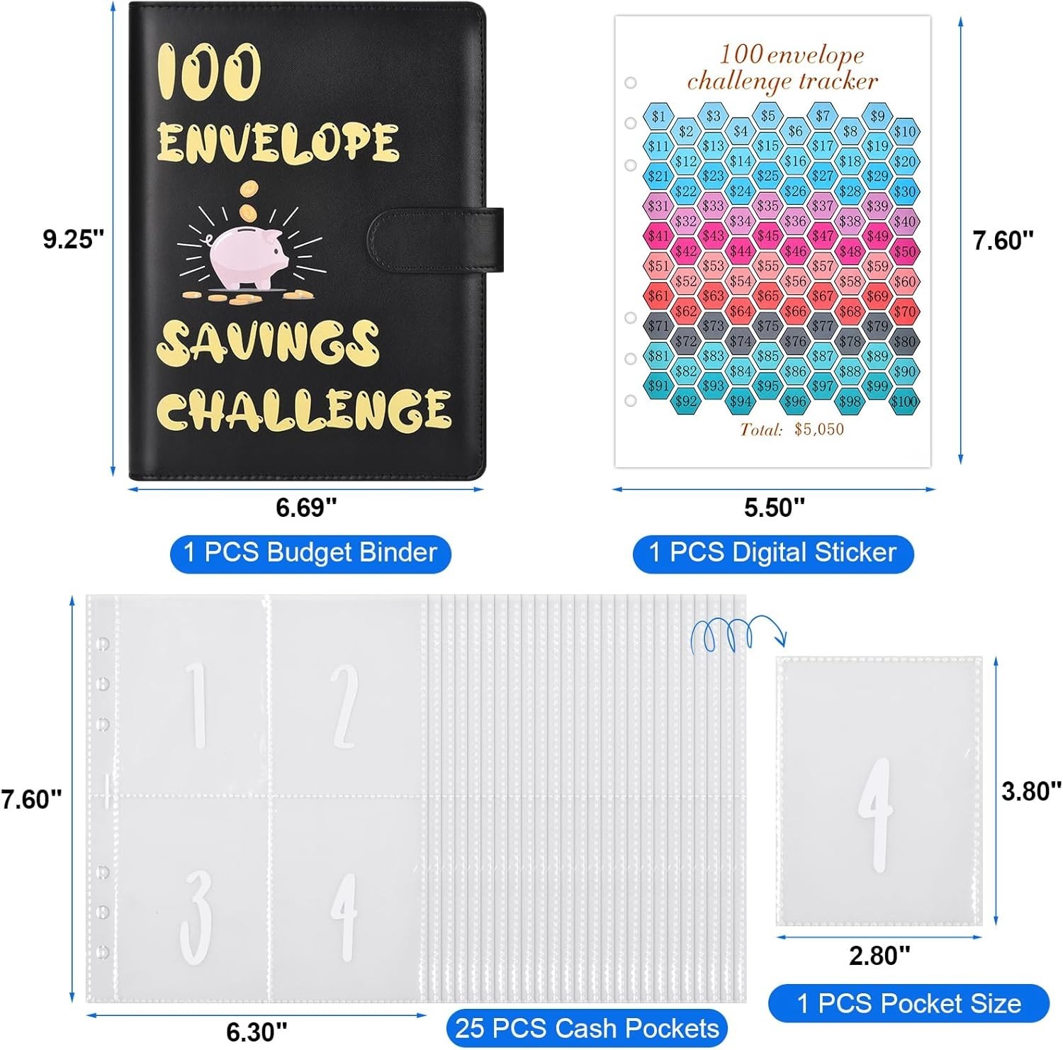 100 Envelope $5050 Savings Challenges Book With Envelopes Save Money Binder