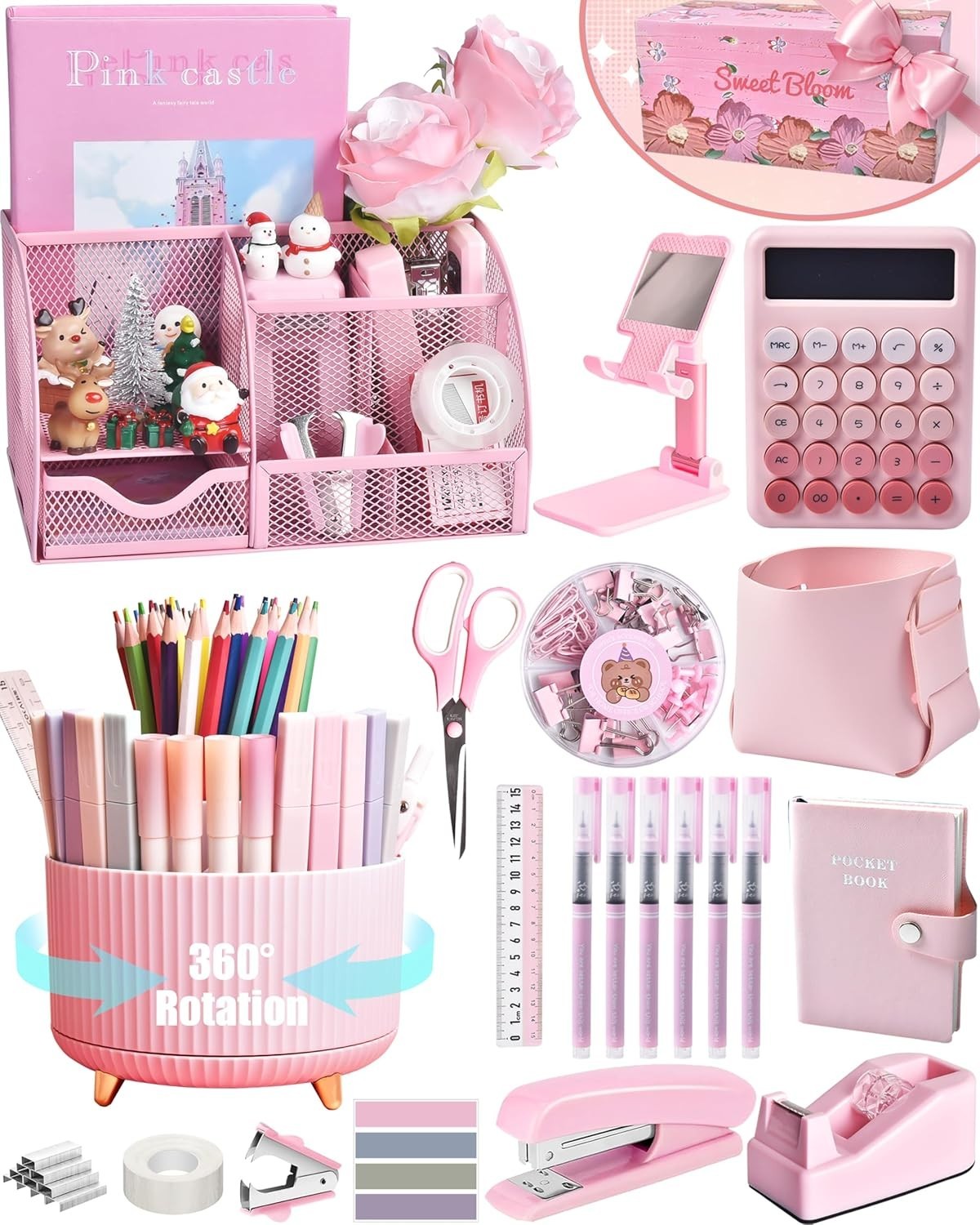 Comprehensive Pink Desk Organizers Set – 21 Pieces for Ultimate Workspace Style!