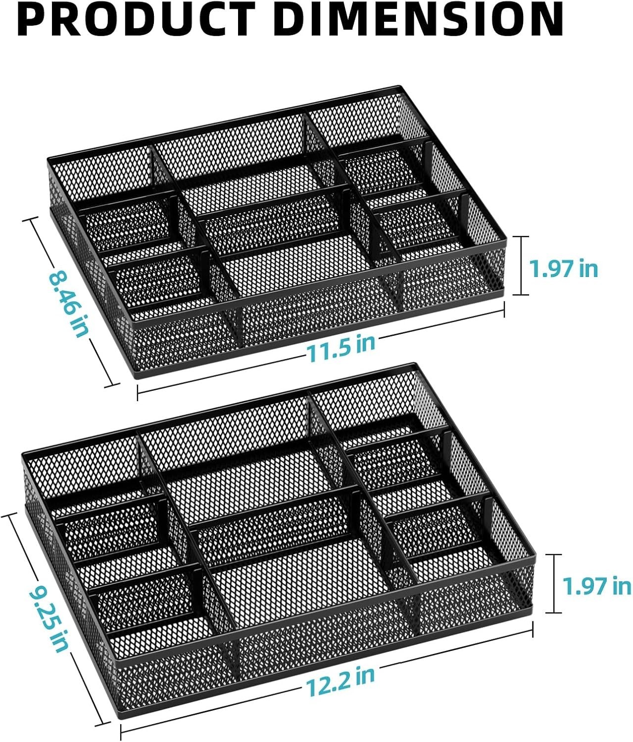 Marbrasse 2 Pack Desk Drawer Organizer, Mesh Drawer Organizer Tray with 8 Adj…
