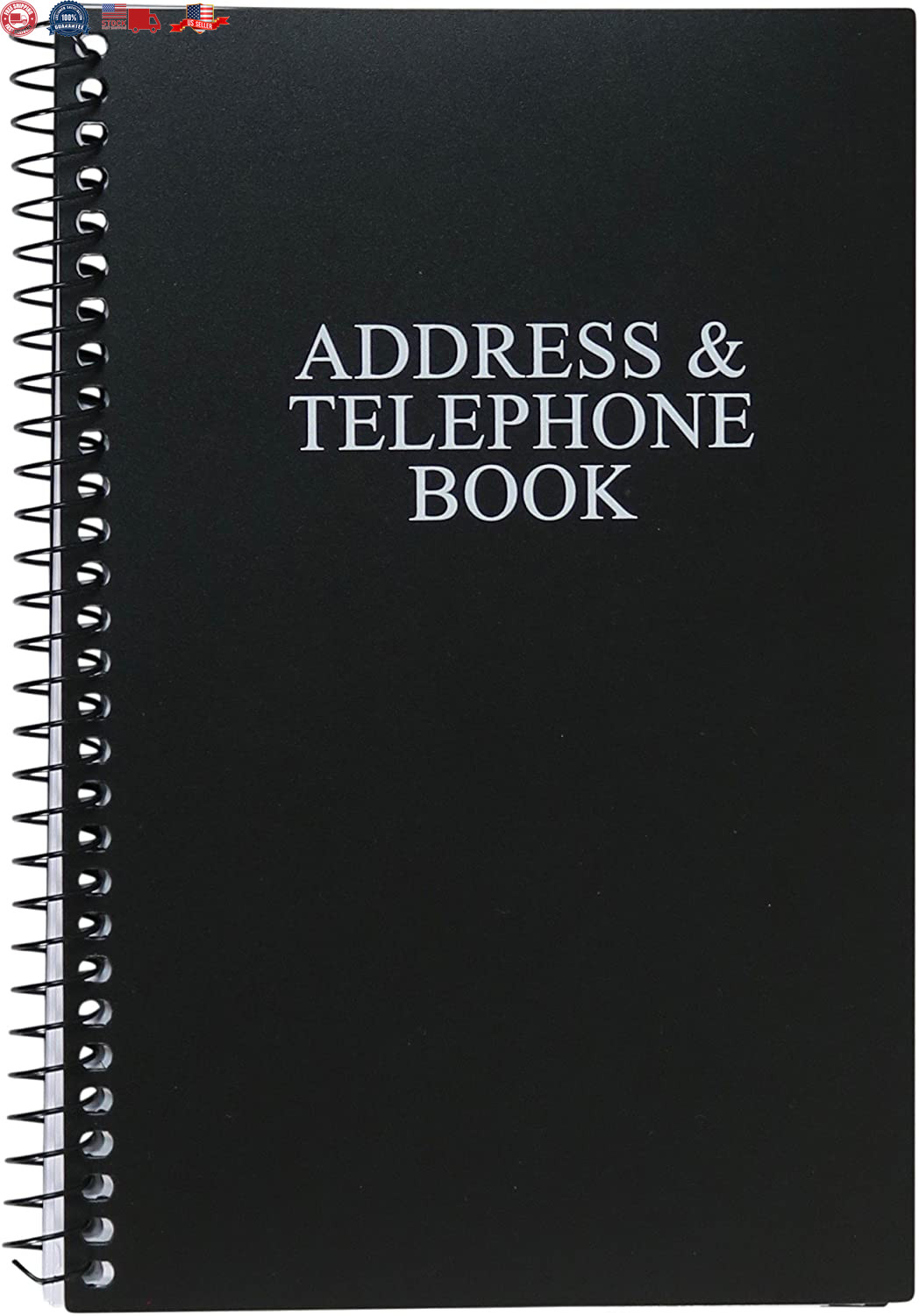 Iconikal Spiral-Bound Address and Telephone Book with Plastic Cover, Black