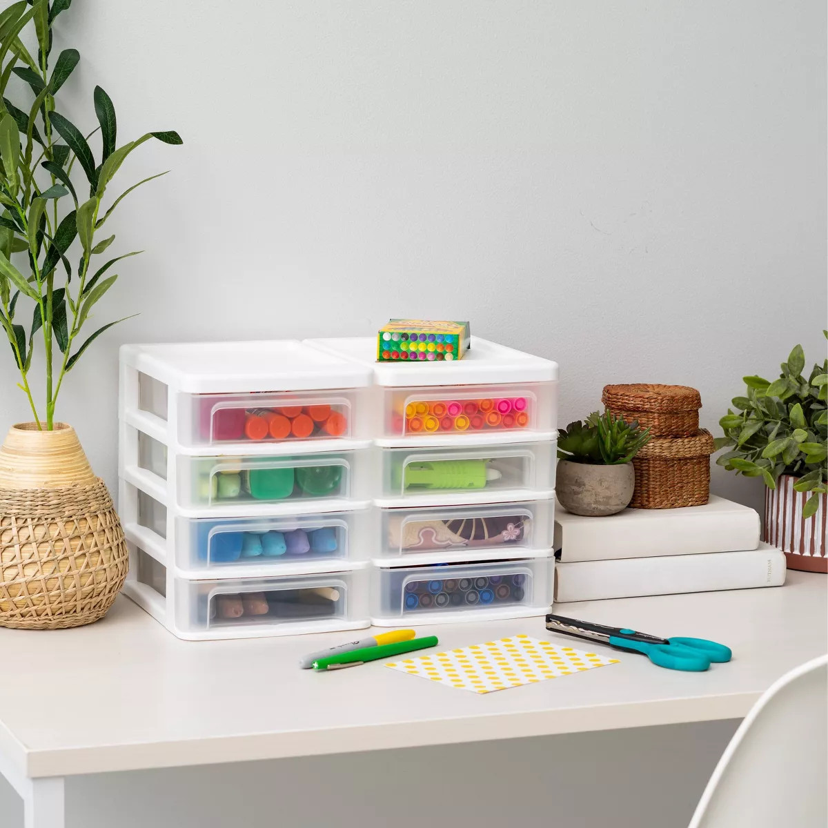 4 Drawer Desktop Organizer Storage Cabinet Plastic Stackable White