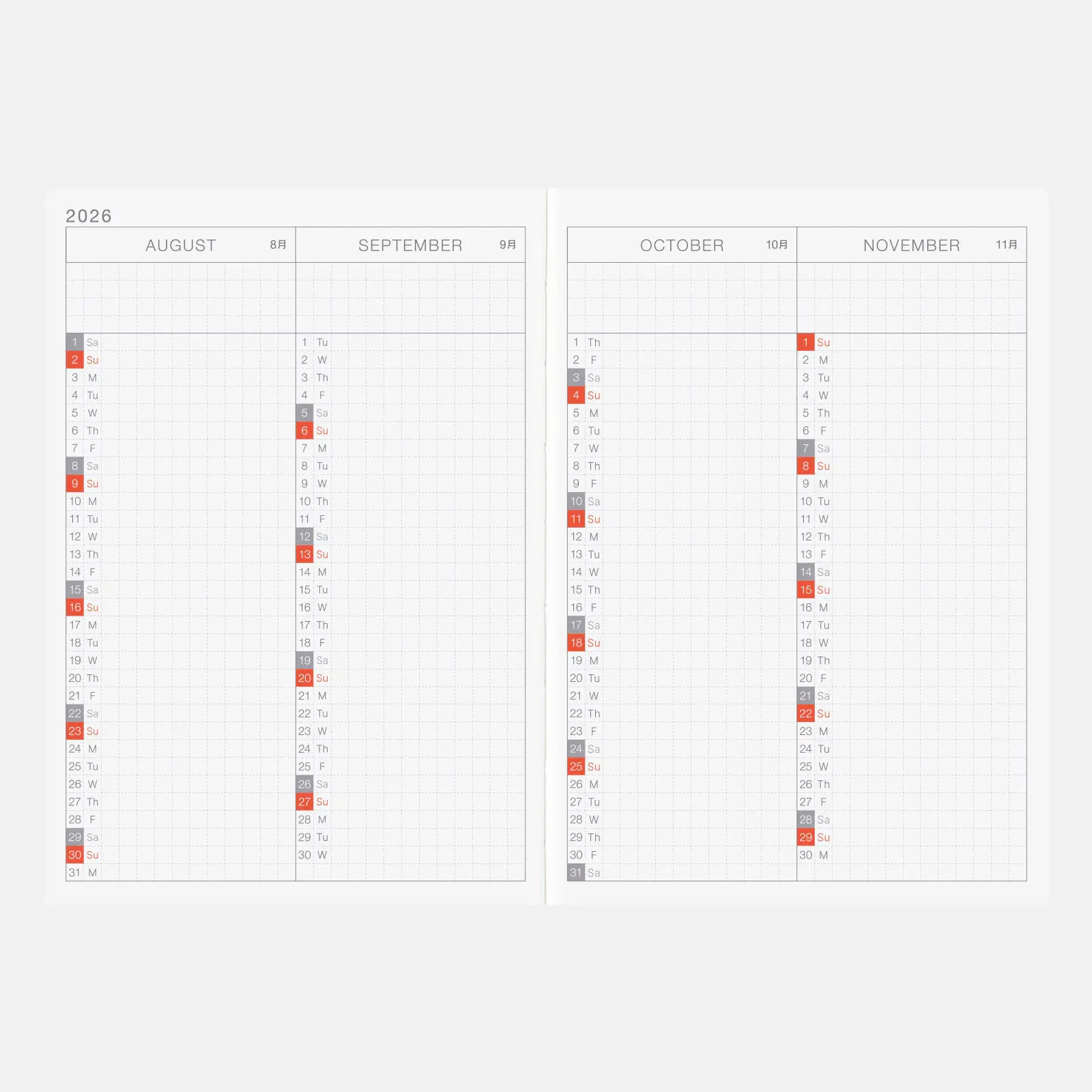 Hobonichi Techo 2026 Original(A6) English version Planner Diary Notebook Japan