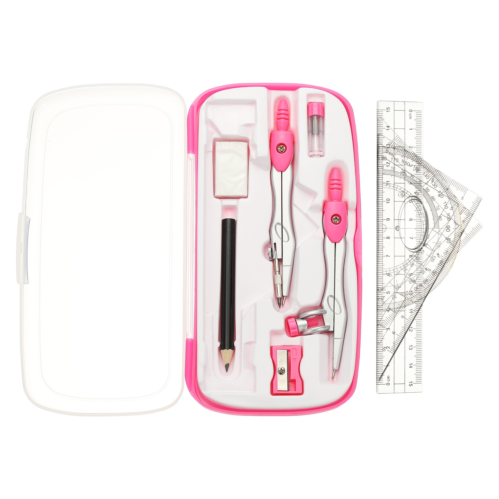 Geometry Precision Tool Set, 11 Pcs Geometry Set for Math, Rose Red(Style 1)