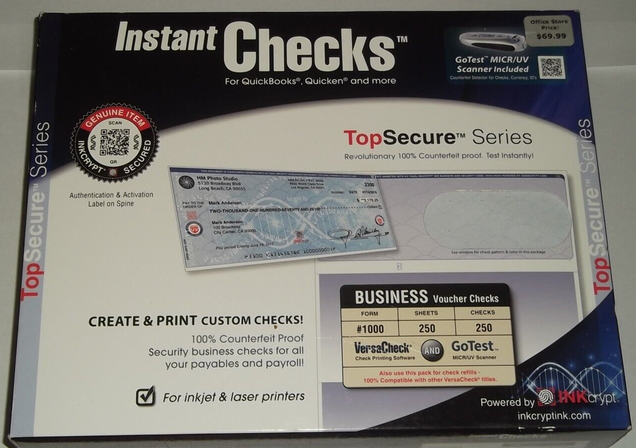 INSTANT CHECKS TOP SECURE SERIES 250 CHECKS INKCRYPT SECURED FORM #1000