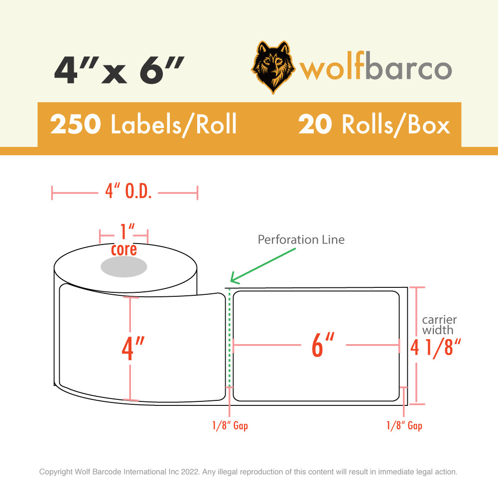 4″x6″ Thermal Transfer Labels 250/Roll For Zebra Eltron LP2844 ZP450 UPS
