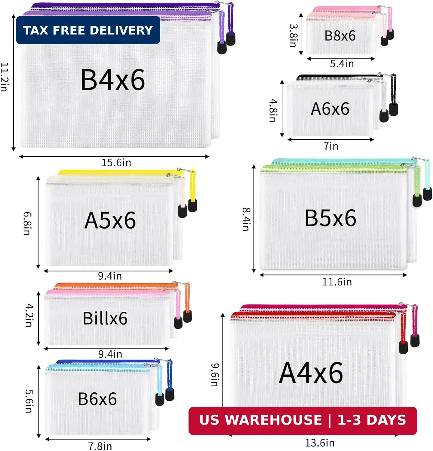EOOUT 48pcs Mesh Zipper Pouch, Waterproof Zipper Bags, 8 Sizes Plastic Travel Po
