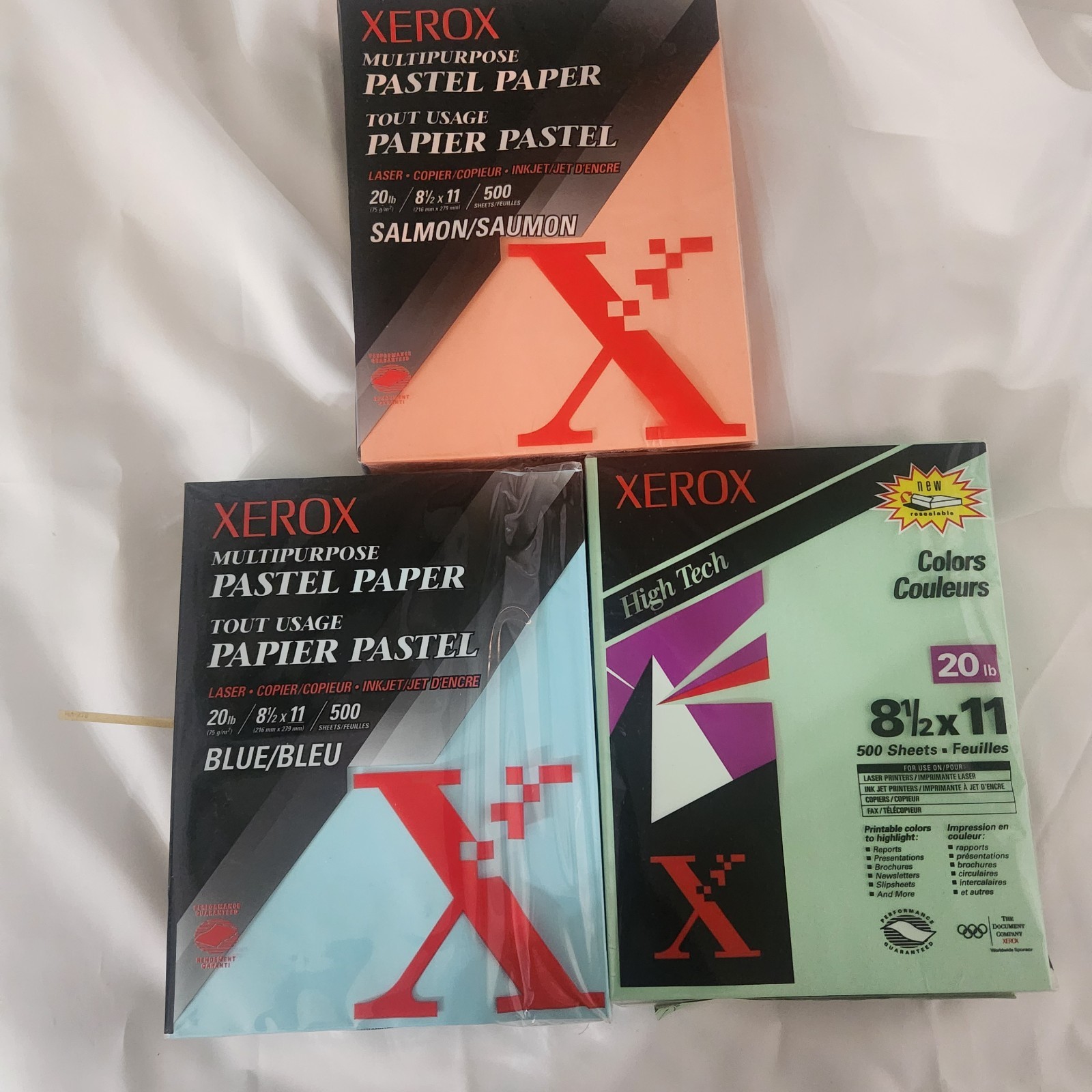 3 Reams Xerox High Tech Pastel 20lb Paper Laser Ink Jet Copier Fax 500 Sheets Ea