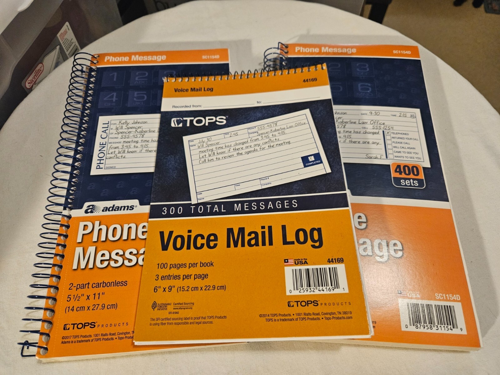 Adams Phone Message Books Lot of 2 and Tops Voice Mail Log See Description