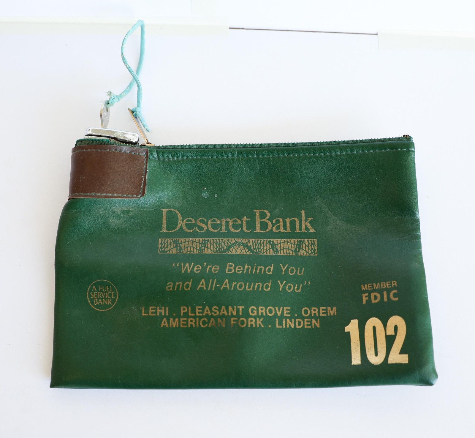 Deseret Bank Green Locking Zipper Deposit Bag Pouch 102 With Key Chicago Lock