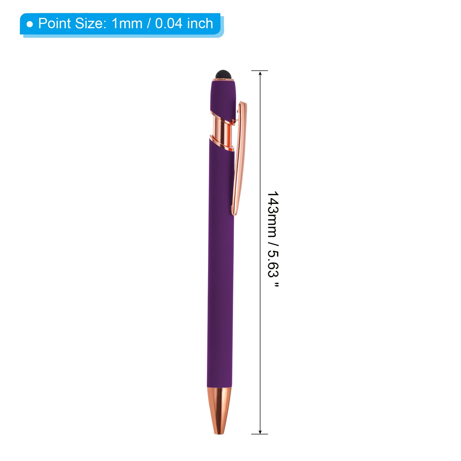 Ballpoint Pen with Tip, 12 Pack 2 in 1 Metal Pen Style 2, Purple
