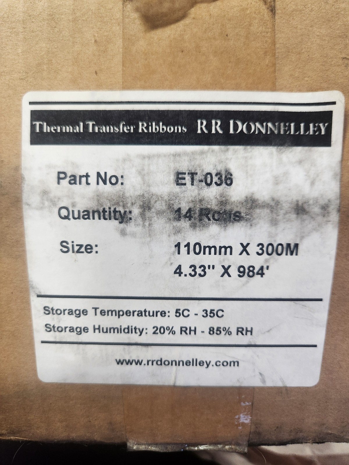 14 Count RR Donnelley Thermal Labels- ET-036 110MM X 300M