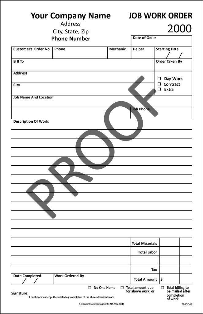 500 Custom 2 Part Forms / Work Orders / Invoices / TMG049